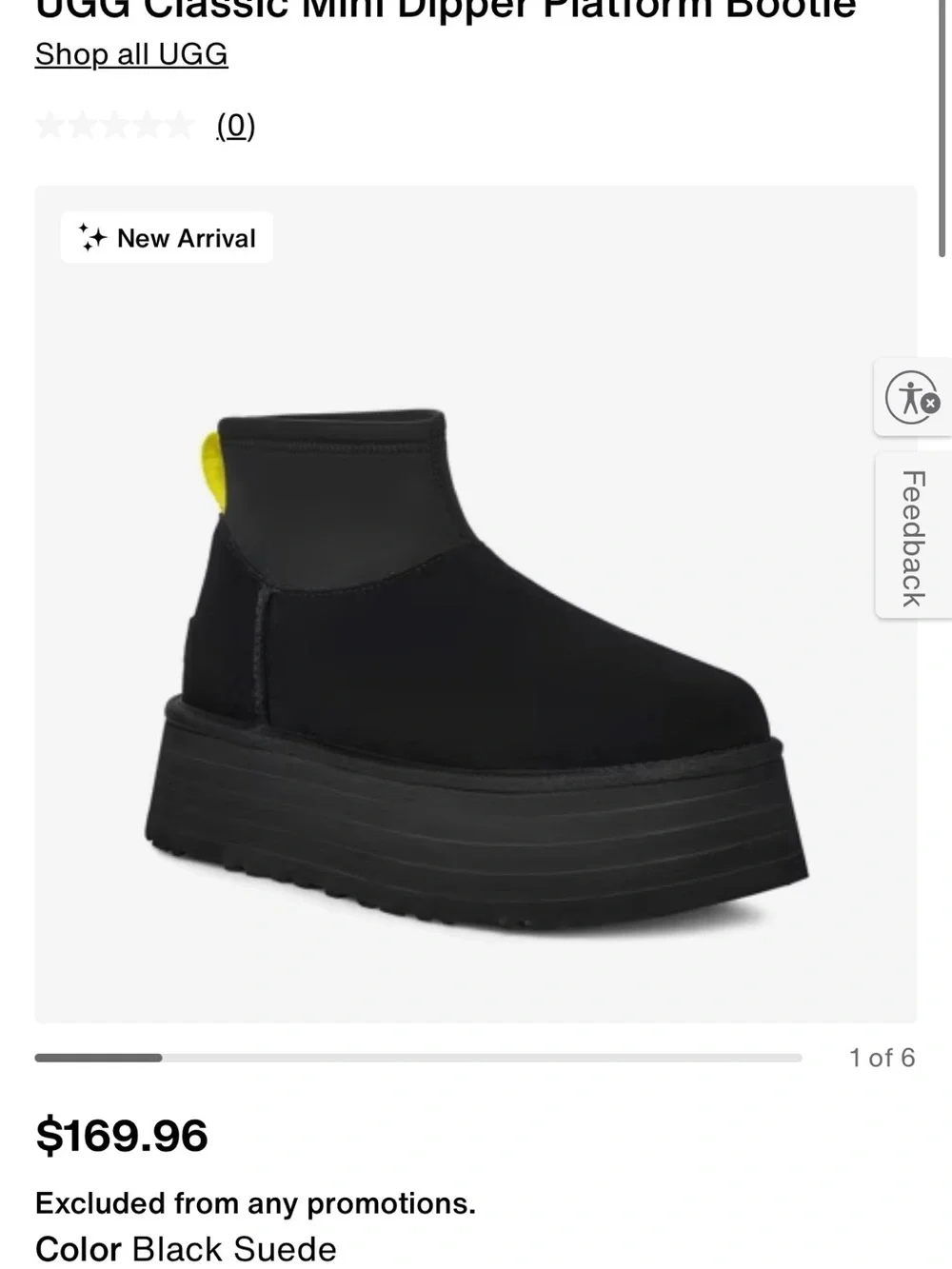 UGG Black Platform Ankle Boot with Yellow Pull Tab